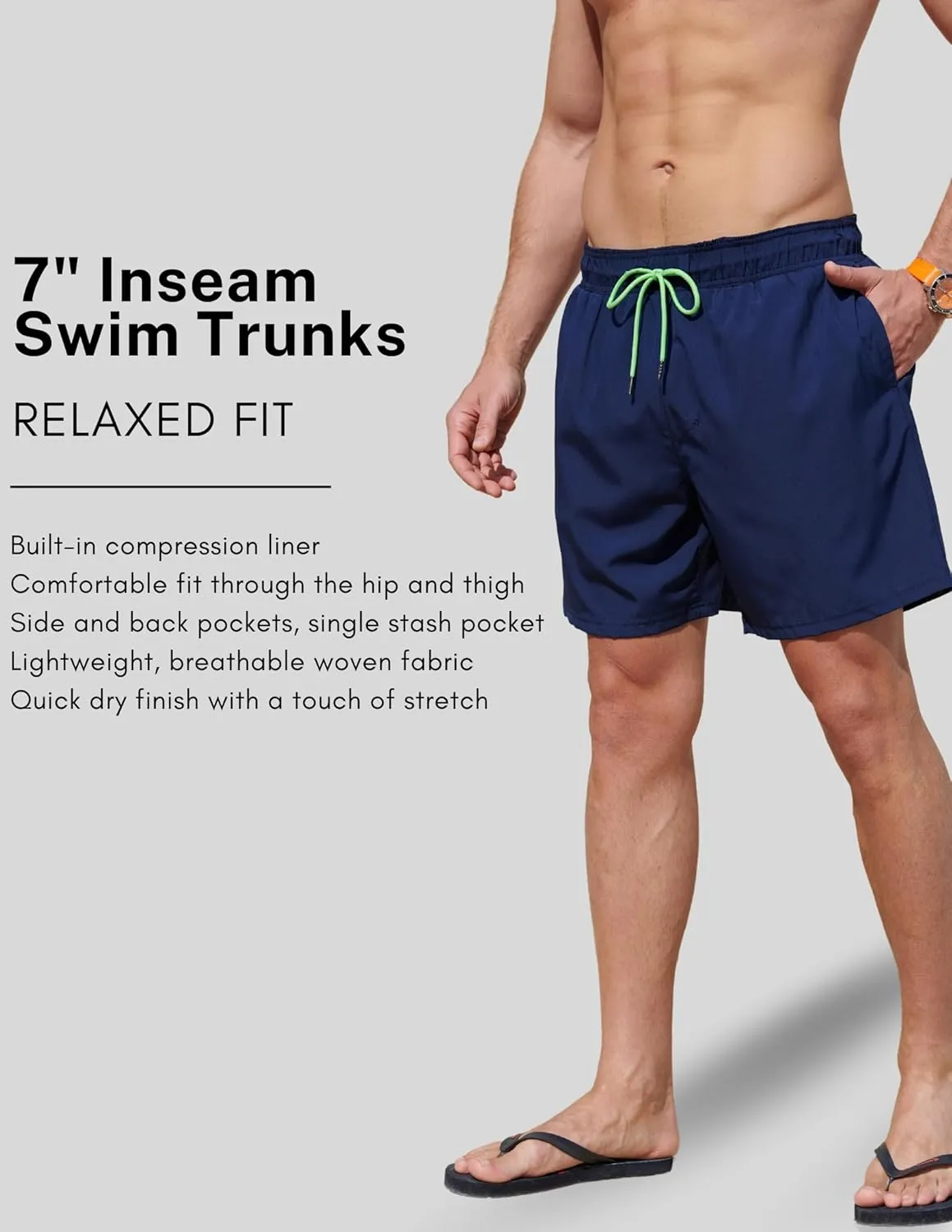 2 Pack: Men's 7" Swim Trunks with Compression Liner, Quick Dry Stretch Swimming Shorts Bathing Suits Swimwear