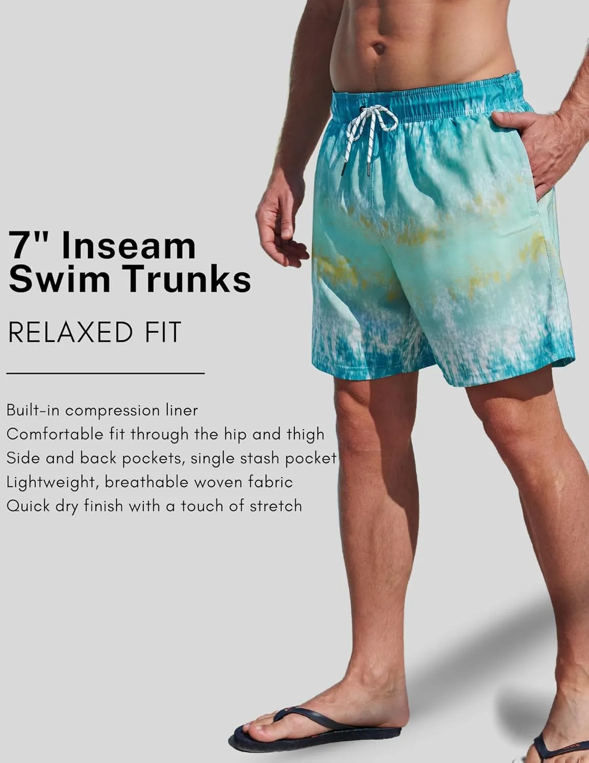 2 Pack: Men's 7" Swim Trunks with Compression Liner, Quick Dry Stretch Swimming Shorts Bathing Suits Swimwear