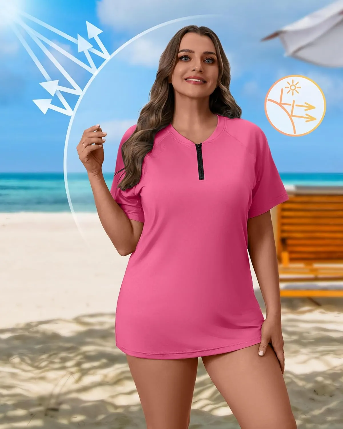 2 Pack Women's Plus Size Quick Dry Rash Guard Half Zip Swimsuit Short Sleeve Swim Shirt Tops Sun Protection