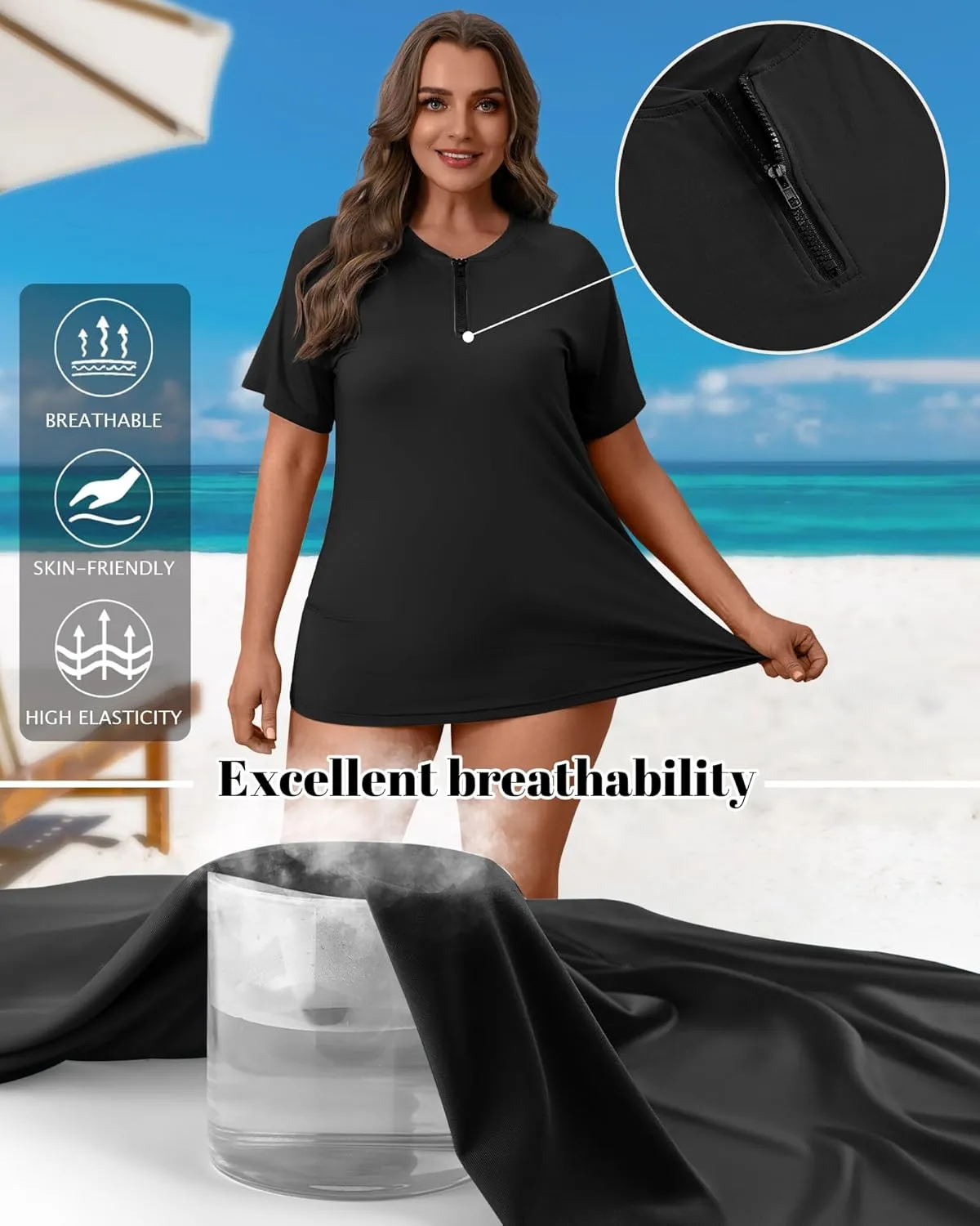 2 Pack Women's Plus Size Quick Dry Rash Guard Half Zip Swimsuit Short Sleeve Swim Shirt Tops Sun Protection