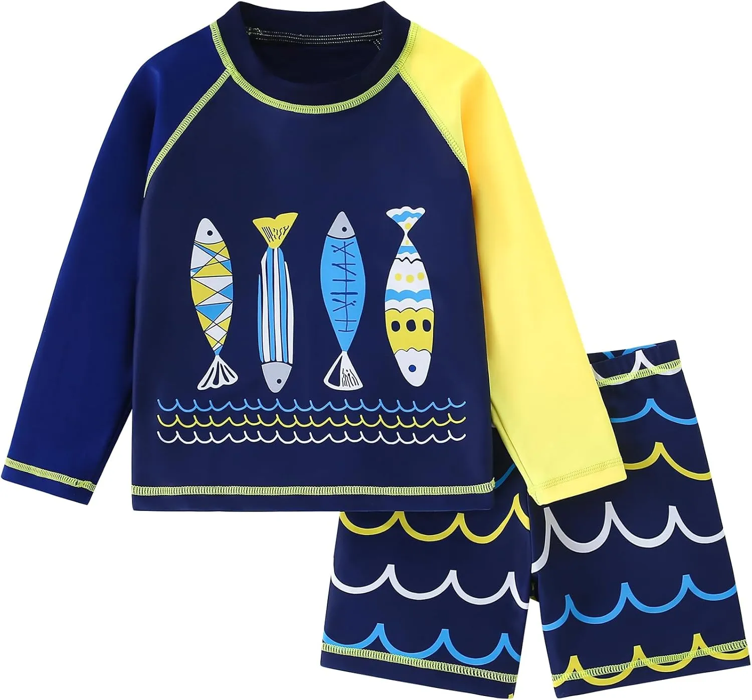 2-Piece Boys Dinosaur&Whale Swimsuit Set Long Sleeve Shirt   Trunks Toddler Swimming Suit Kids Rash Guards Bathing Suits