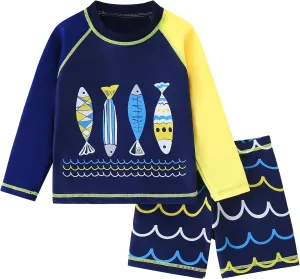 2-Piece Boys Dinosaur&Whale Swimsuit Set Long Sleeve Shirt   Trunks Toddler Swimming Suit Kids Rash Guards Bathing Suits
