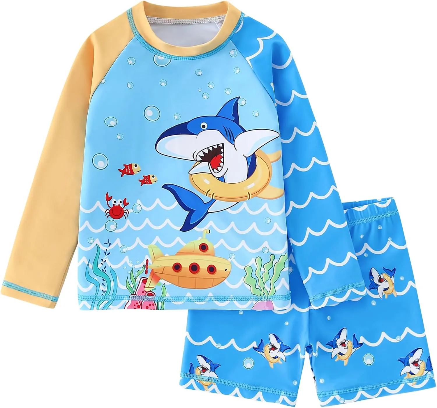 2-Piece Boys Dinosaur&Whale Swimsuit Set Long Sleeve Shirt   Trunks Toddler Swimming Suit Kids Rash Guards Bathing Suits