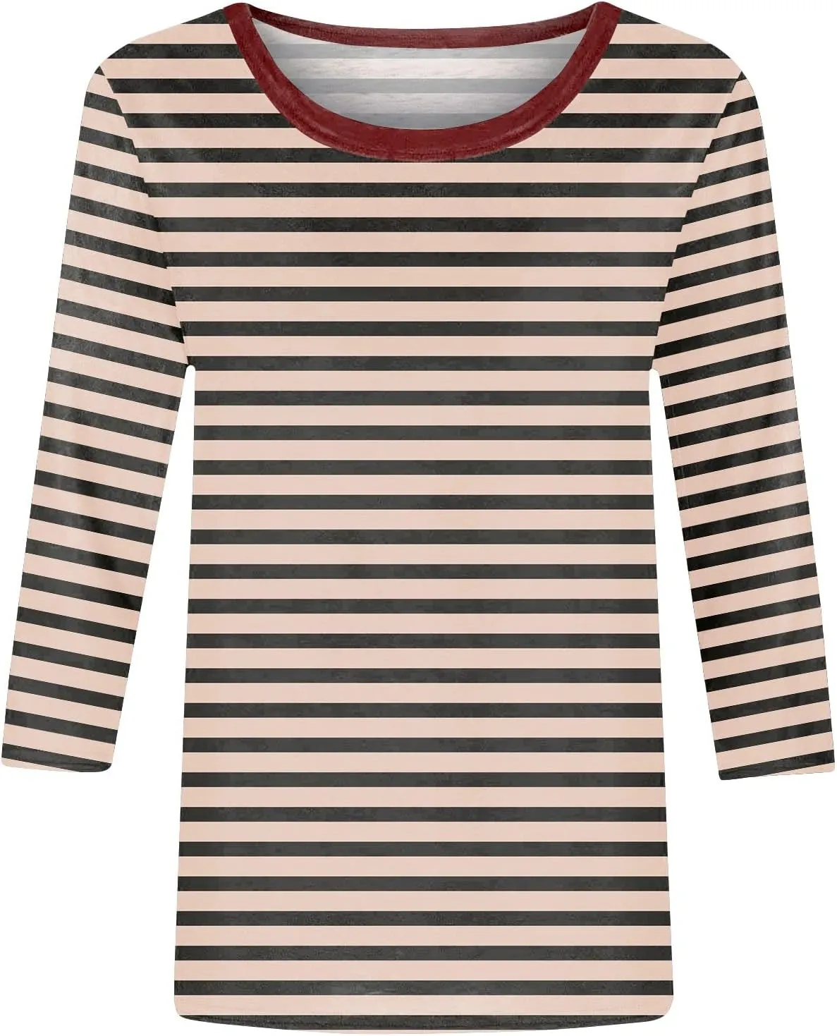 3/4 Length Sleeve Womens Tops Plus Size,Basic Elbow Sleeve Workout Top Striped Shirt Crew Neck 3 Quarter Sleeve Tees