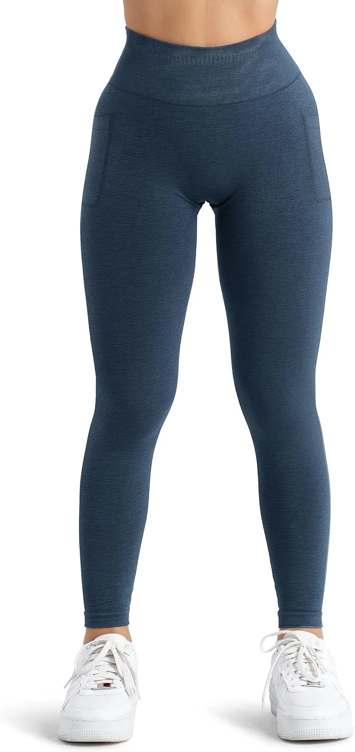 A AGROSTE Women Seamless Workout Leggings with Pockets Scrunch Butt Lifting Gym Leggings High Waisted Yoga Pants