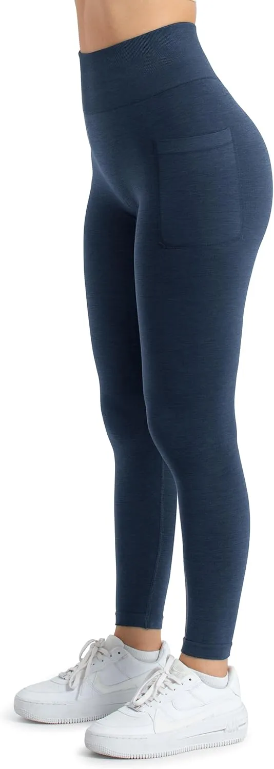 A AGROSTE Women Seamless Workout Leggings with Pockets Scrunch Butt Lifting Gym Leggings High Waisted Yoga Pants