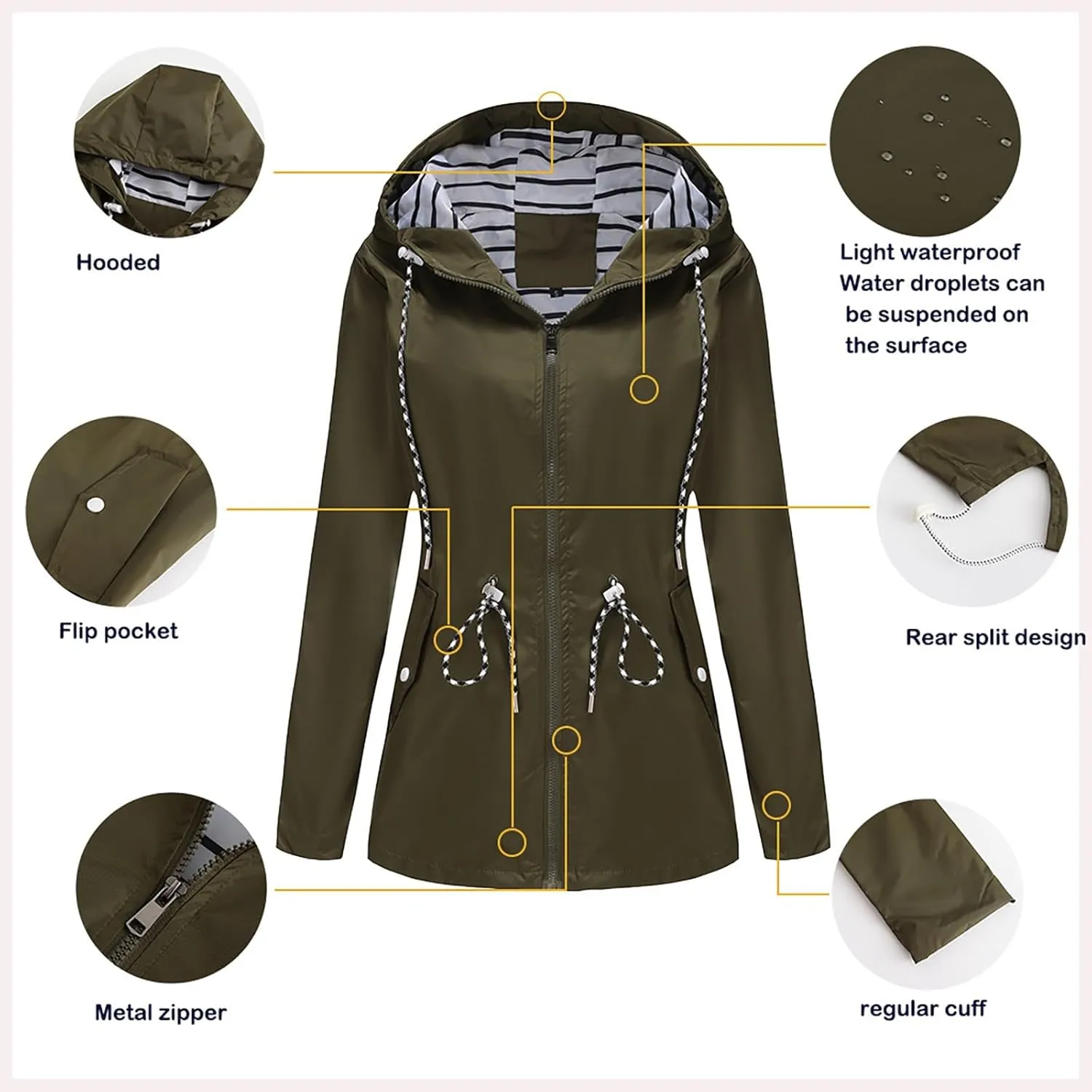 ADJHDFH Women's Rain Jacket Waterproof with Hood Lightweight Packable Raincoat for Hiking Outdoor Windbreaker with Pockets