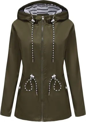 ADJHDFH Women's Rain Jacket Waterproof with Hood Lightweight Packable Raincoat for Hiking Outdoor Windbreaker with Pockets