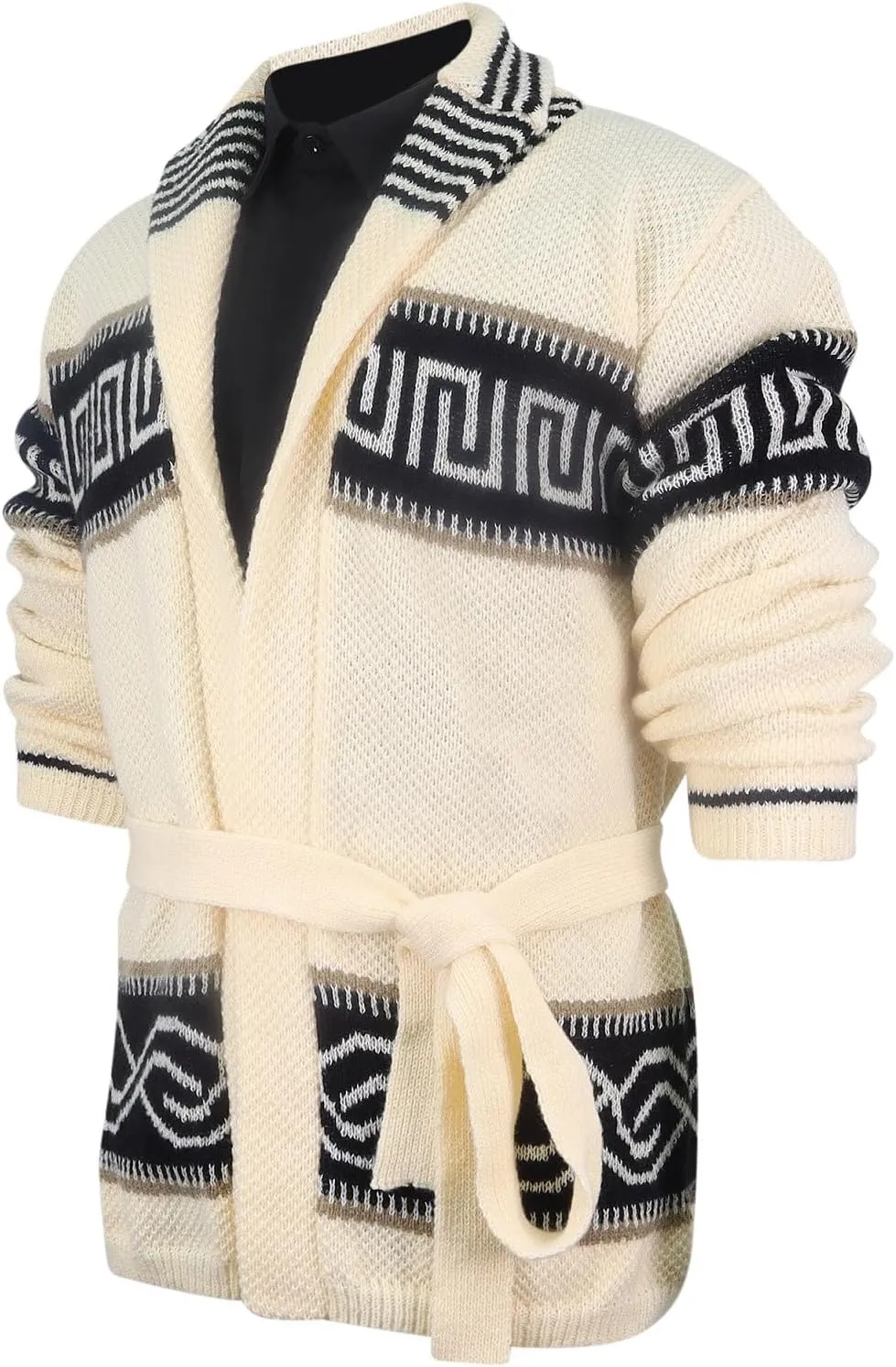 Akklian Mens Trendy Sweater Cardigan Shawl Collar Chunky Cardigan Casual Long Sleeve Open Front Crochet Knit Sweater Coat