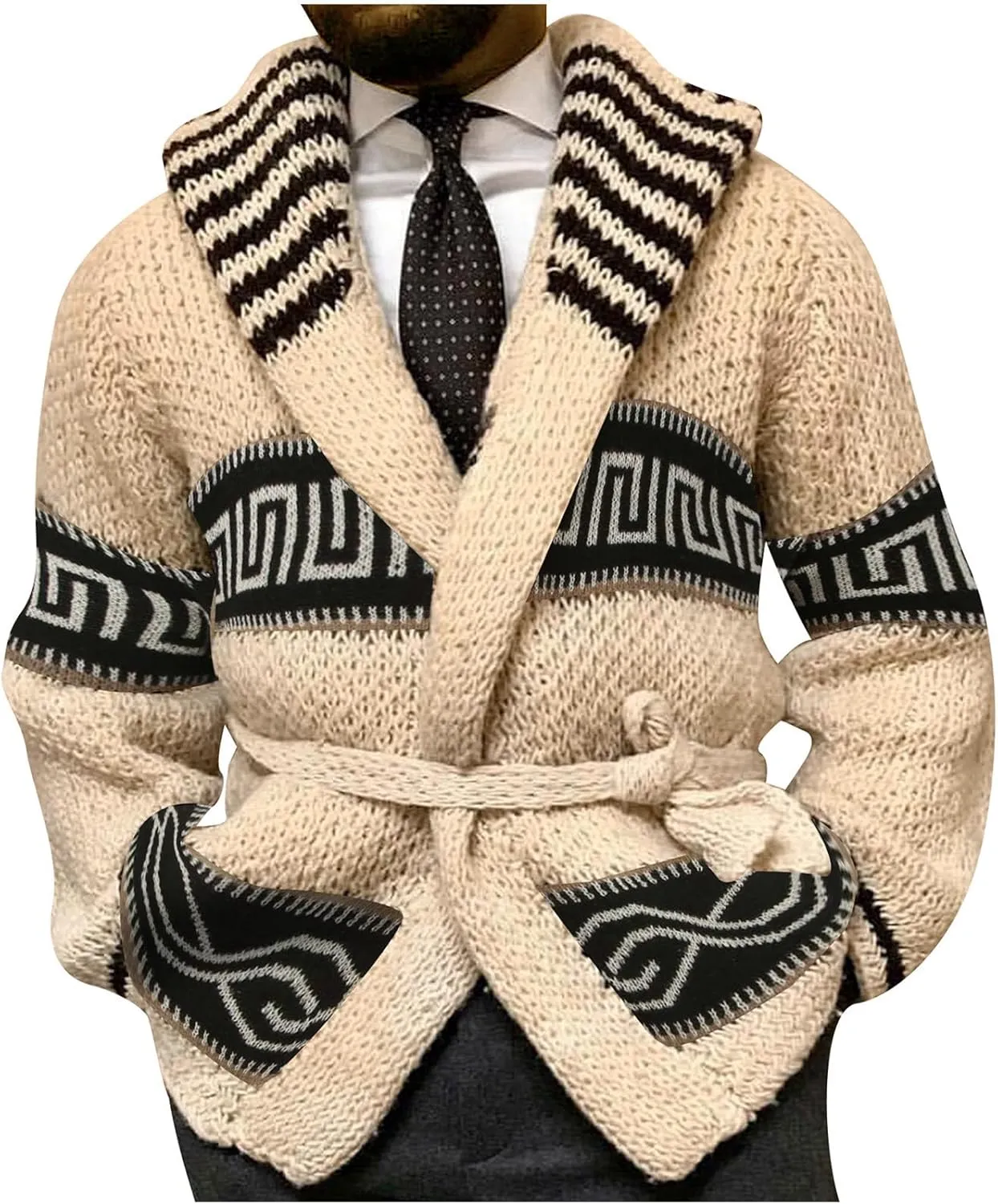 Akklian Mens Trendy Sweater Cardigan Shawl Collar Chunky Cardigan Casual Long Sleeve Open Front Crochet Knit Sweater Coat