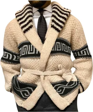 Akklian Mens Trendy Sweater Cardigan Shawl Collar Chunky Cardigan Casual Long Sleeve Open Front Crochet Knit Sweater Coat