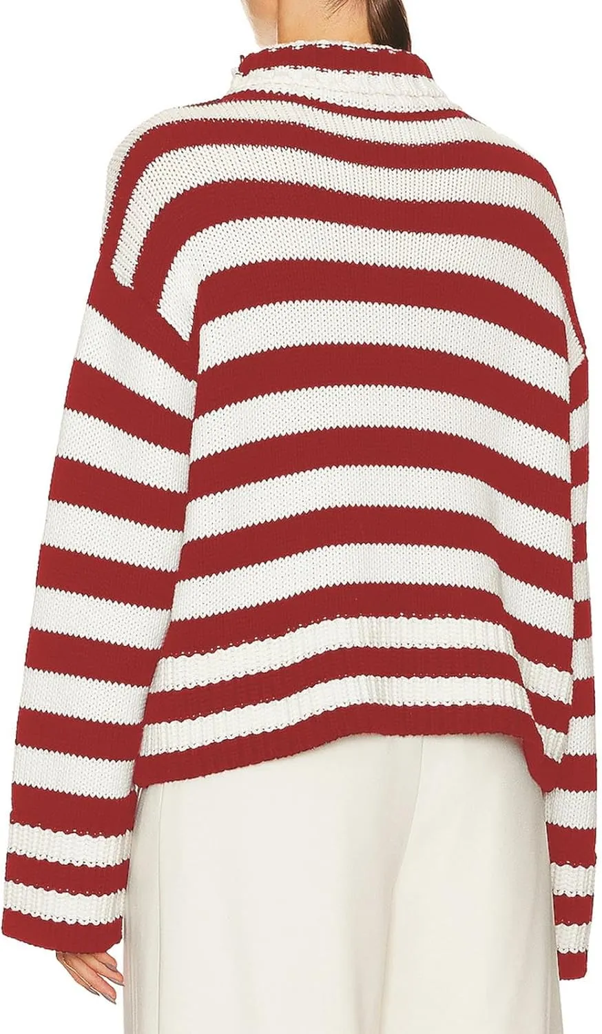 Akklian Women's Striped Turtleneck Slouchy Sweater 2024 Long Sleeve Oversized Knitted Soft Pullover Loose Preppy Jumper Tops