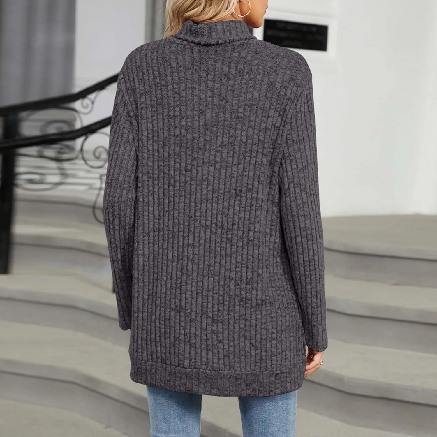 Akklian Women's Turtleneck Oversized Sweaters 2024 Fall Winter Long Sleeve Slit Hem Tunic Pullover Sweater Knit Tops Trendy