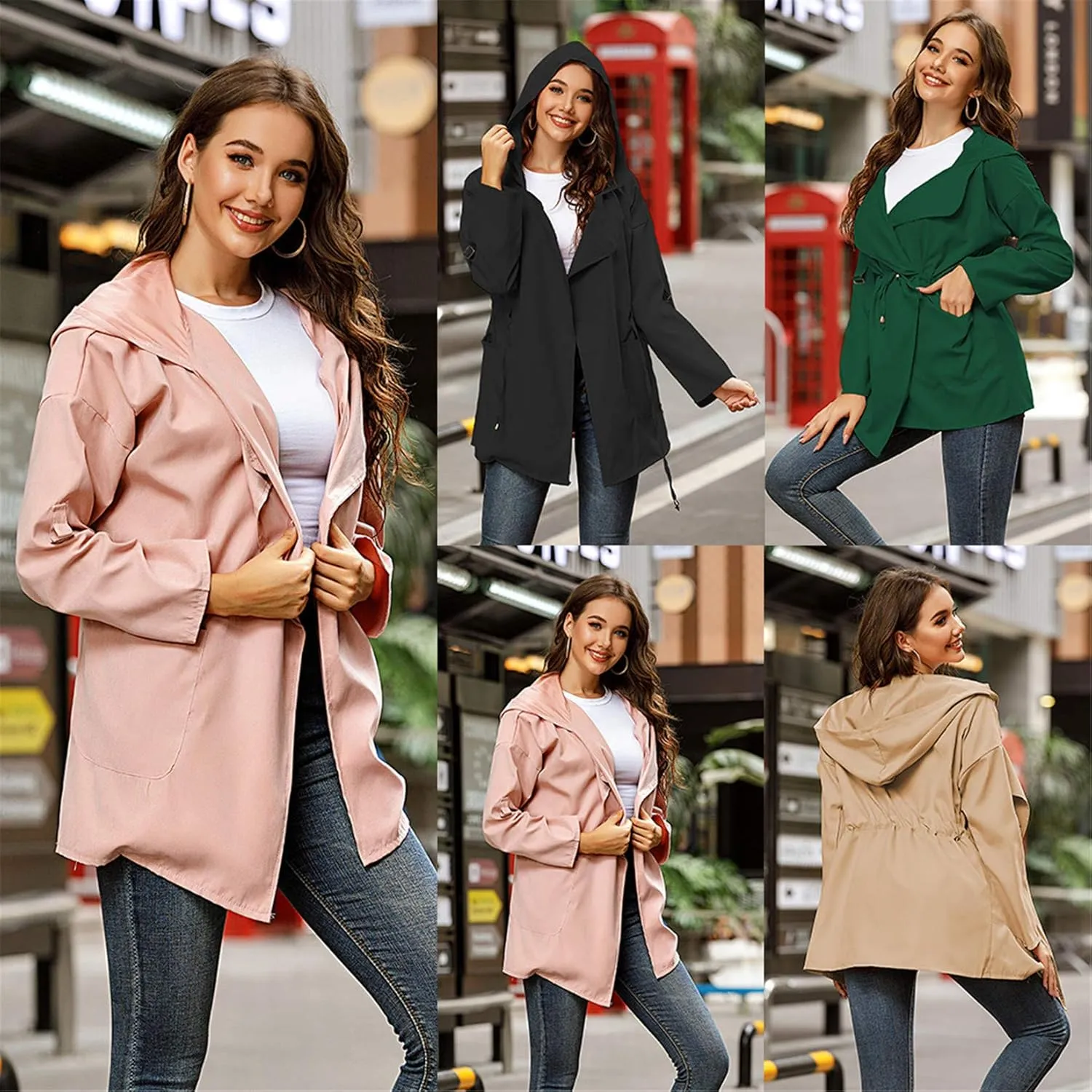 Andongnywell Women Lightweight Raincoat Waterproof Trench Coat Windbreaker Hiking Rain Jacket Breathable Outwear