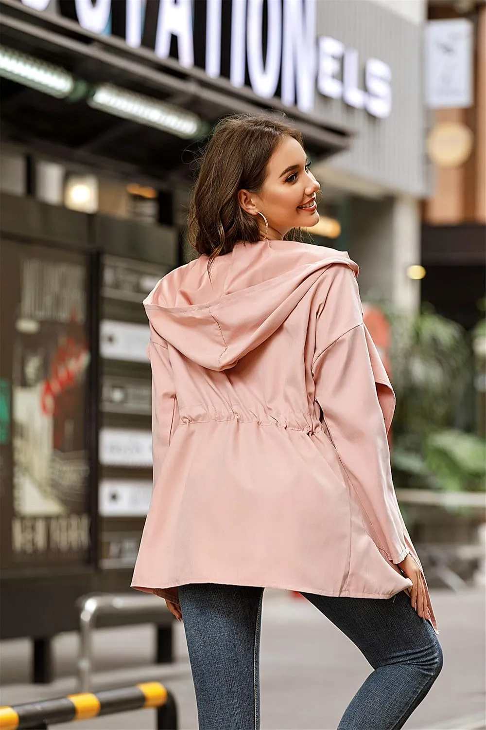 Andongnywell Women Lightweight Raincoat Waterproof Trench Coat Windbreaker Hiking Rain Jacket Breathable Outwear
