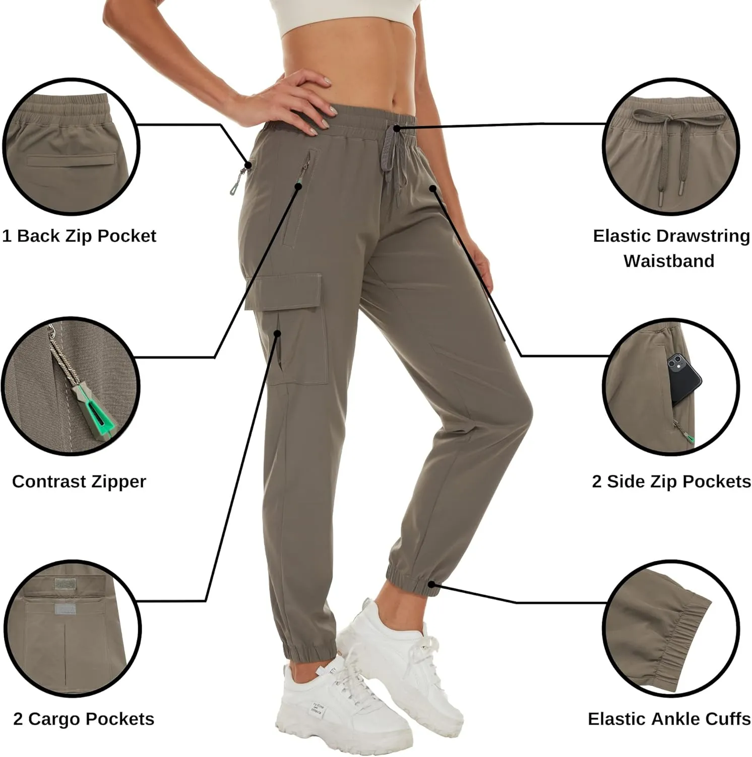 Arunlluta Hiking Pants Women Lightweight Cargo Pants Quick Dry Joggers for Women with Pockets Water-Resistant Travel Pants
