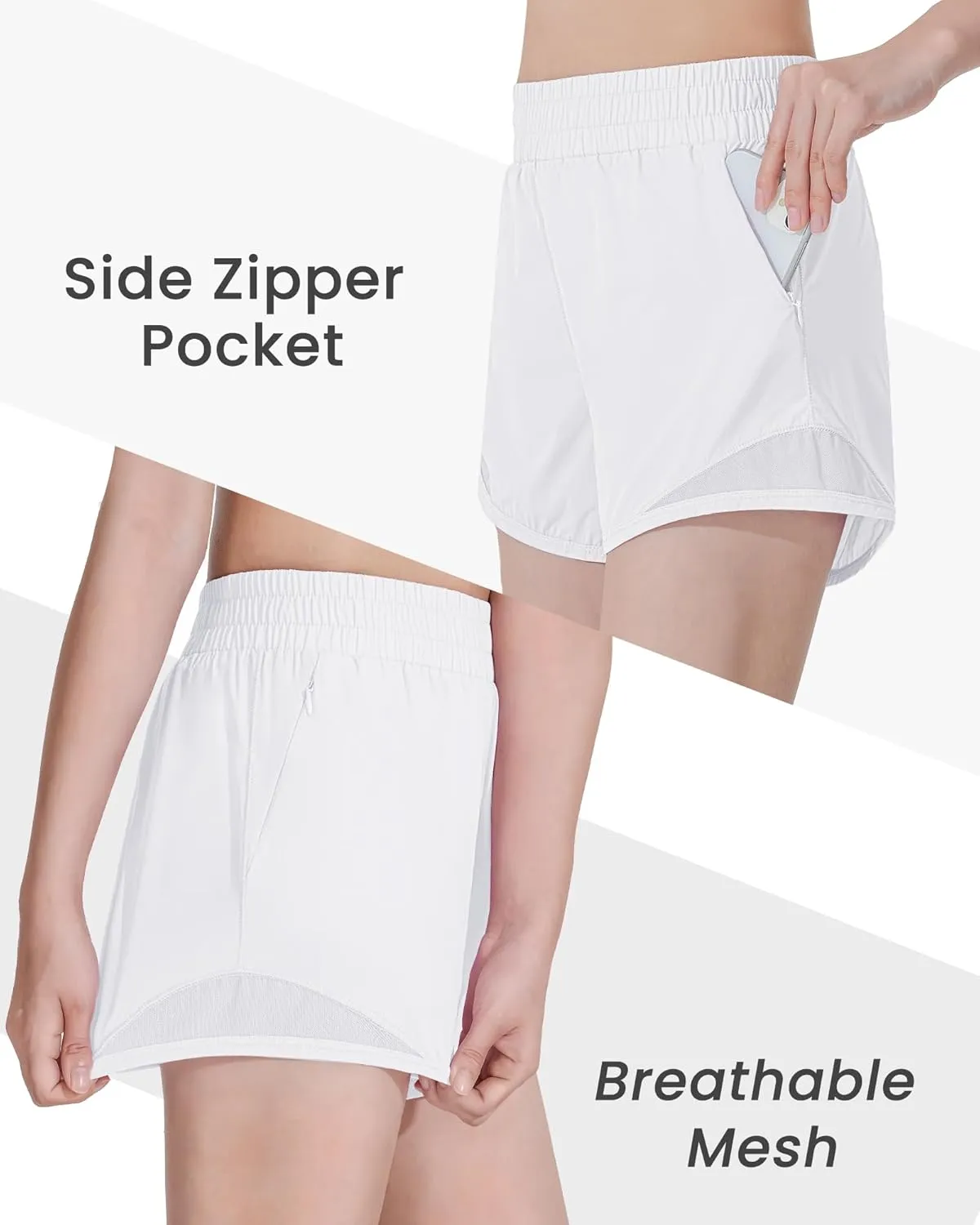 Auranso Girls Athletic Shorts Quick Dry Running Shorts with Mesh Liner and Zip Pockets