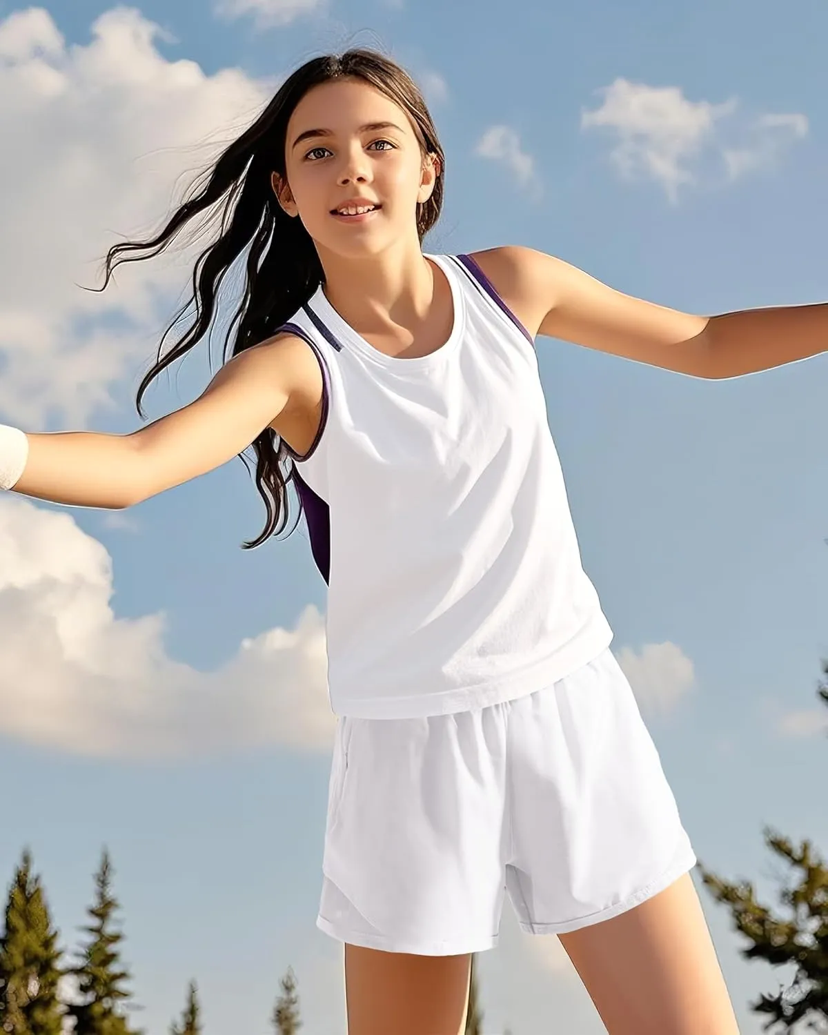 Auranso Girls Athletic Shorts Quick Dry Running Shorts with Mesh Liner and Zip Pockets