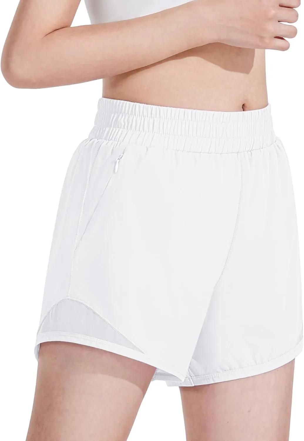 Auranso Girls Athletic Shorts Quick Dry Running Shorts with Mesh Liner and Zip Pockets