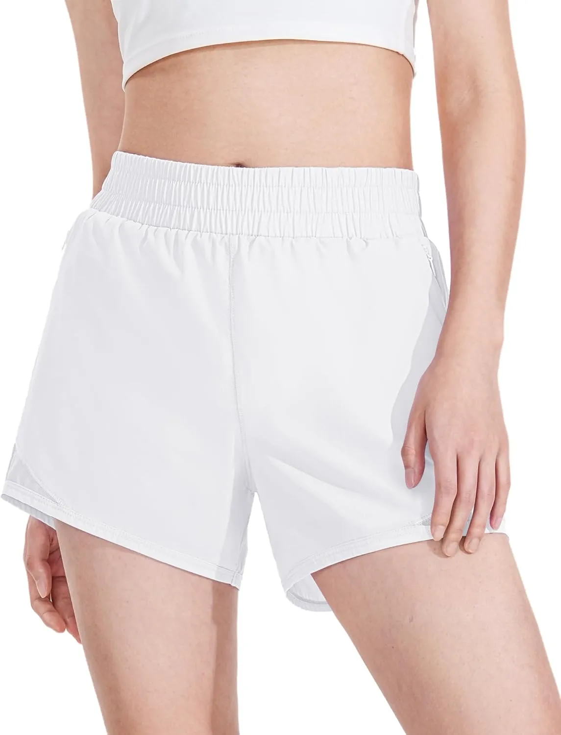 Auranso Girls Athletic Shorts Quick Dry Running Shorts with Mesh Liner and Zip Pockets