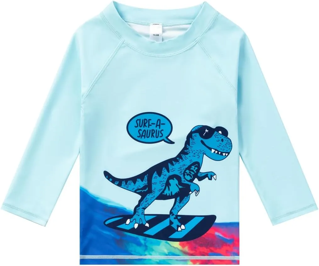 Baby-Boys Toddler Long Sleeved Rashguard Swim Bathing Suit and Sun Hat Set