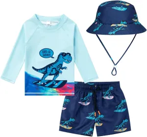 Baby-Boys Toddler Long Sleeved Rashguard Swim Bathing Suit and Sun Hat Set