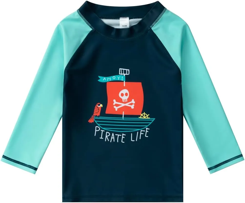 Baby-Boys Toddler Long Sleeved Rashguard Swim Bathing Suit and Sun Hat Set