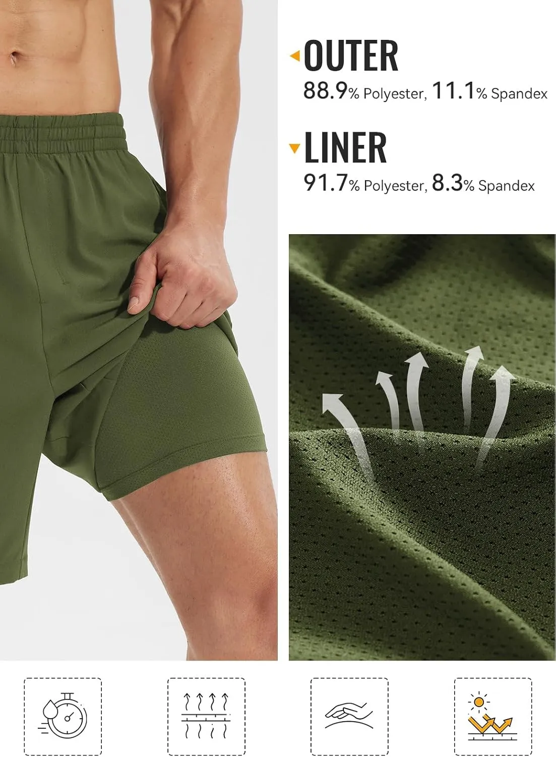 baleaf Men's 7" Running Shorts Quick Dry Workout Athletic Gym Shorts with Zipper Pockets