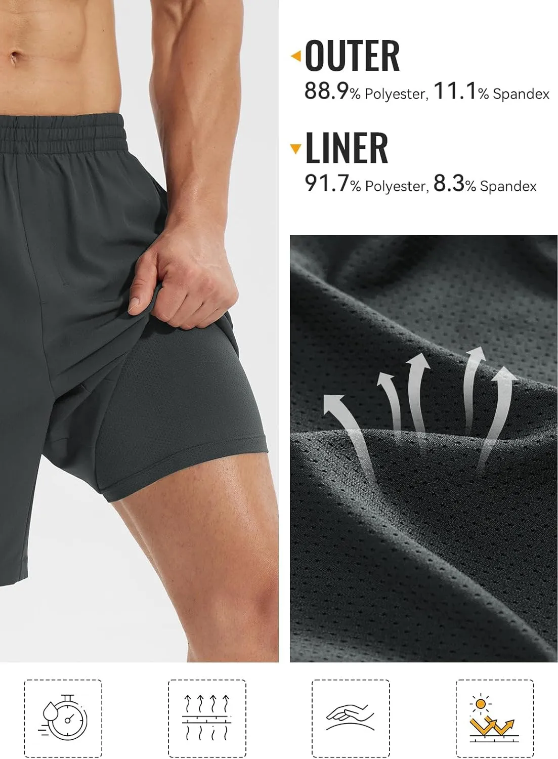 baleaf Men's 7" Running Shorts Quick Dry Workout Athletic Gym Shorts with Zipper Pockets
