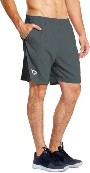 baleaf Men's 7" Running Shorts with Mesh Liner Zipper Pocket for Athletic Workout Gym