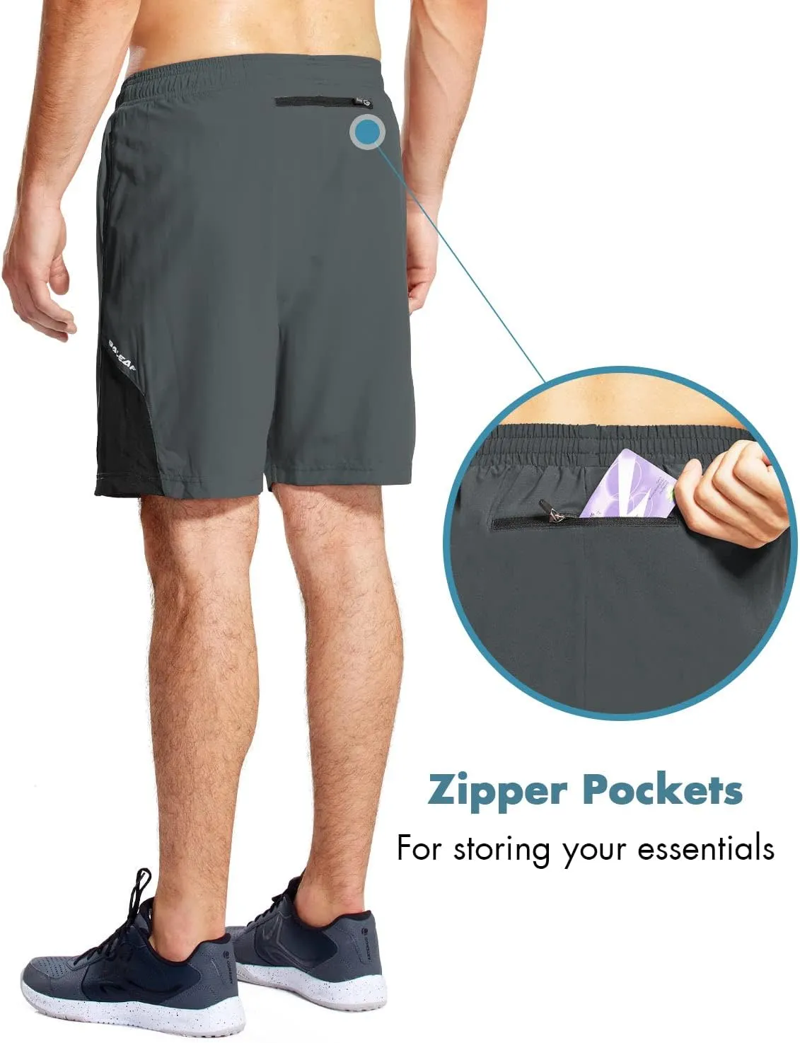 baleaf Men's 7" Running Shorts with Mesh Liner Zipper Pocket for Athletic Workout Gym