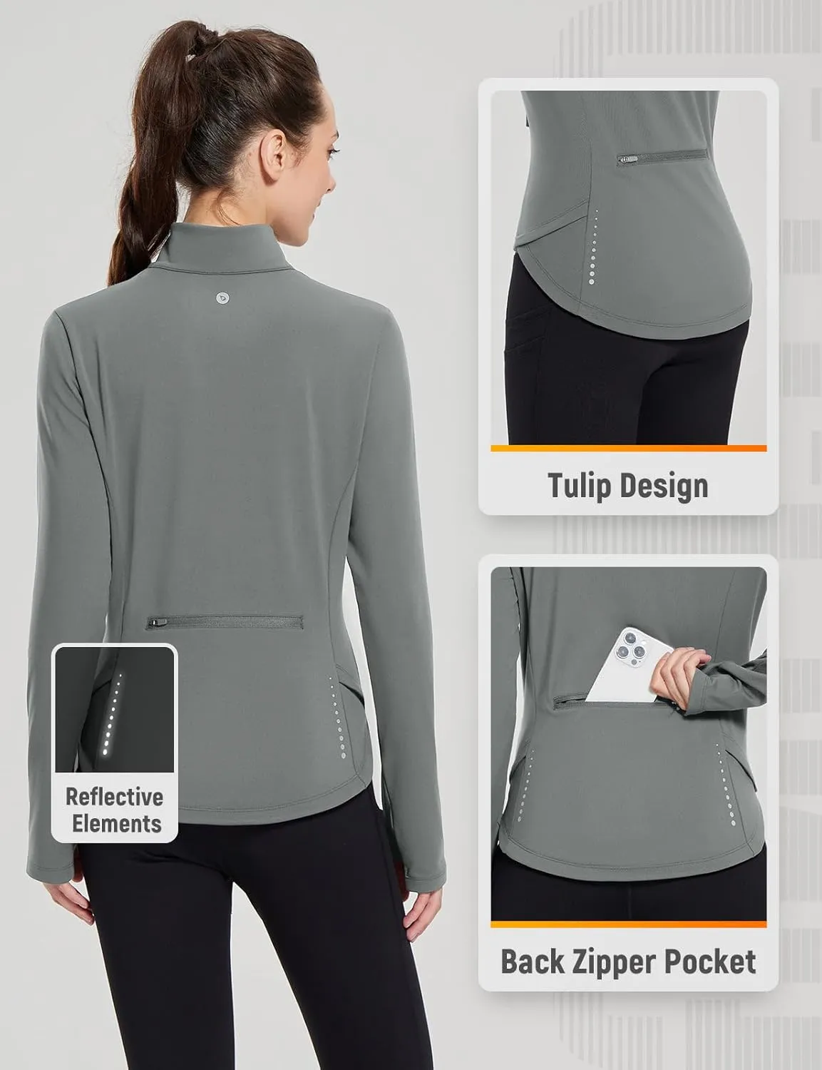 baleaf Women's Fleece Running Jacket Water Resistant Full Zip Winter Cold Weather Gear Thermal Cycling Workout Jackets