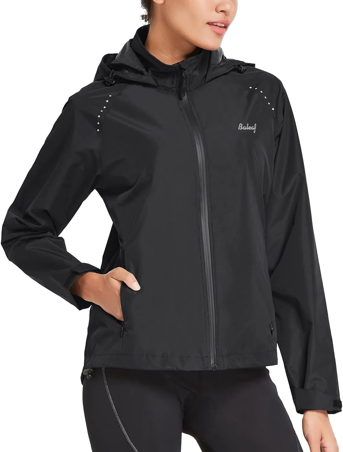 baleaf Women's Rain Jackets Waterproof Windbreaker Packable Running Lightweight Cycling Jacket Reflective Hooded