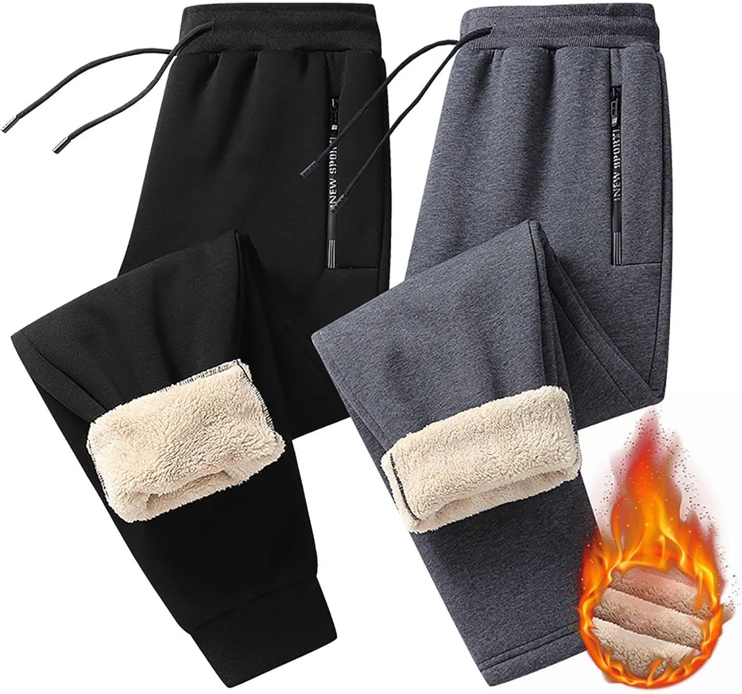 BIFUTON Fleece Lined Pants Men,Men's Thick Winter Pants Heavyweight Warm Sherpa Lined Athletic Jogger Sweatpants with Pockets