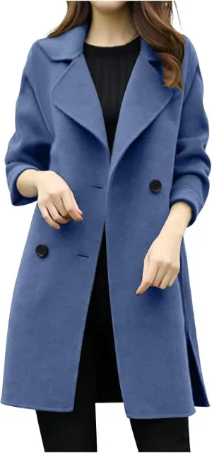 BOXIACEY Pea Coats for Women Wool Blend Winter Coat Double Breasted Trench Coat Elegant Lapel Collar Long Trench Coat