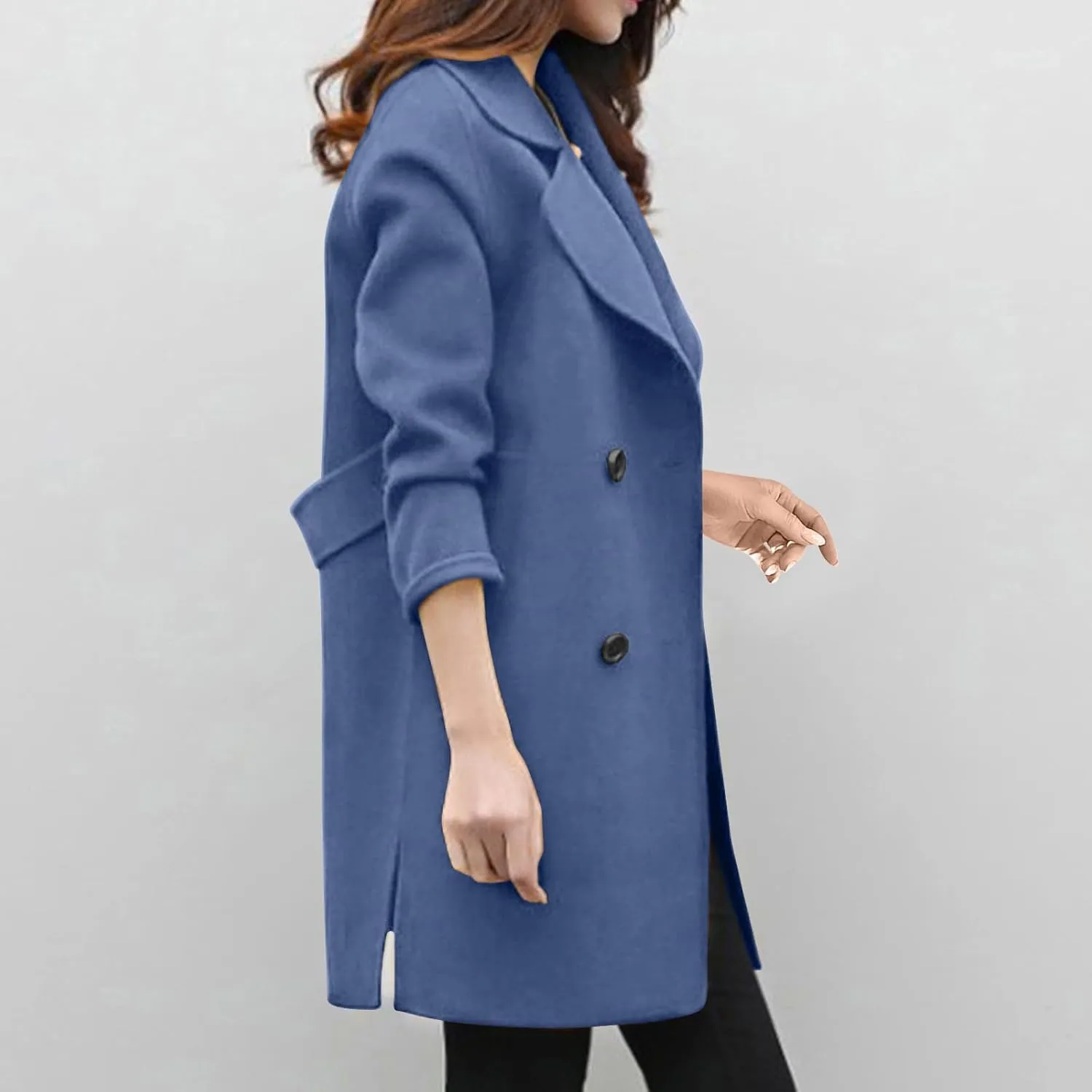 BOXIACEY Pea Coats for Women Wool Blend Winter Coat Double Breasted Trench Coat Elegant Lapel Collar Long Trench Coat