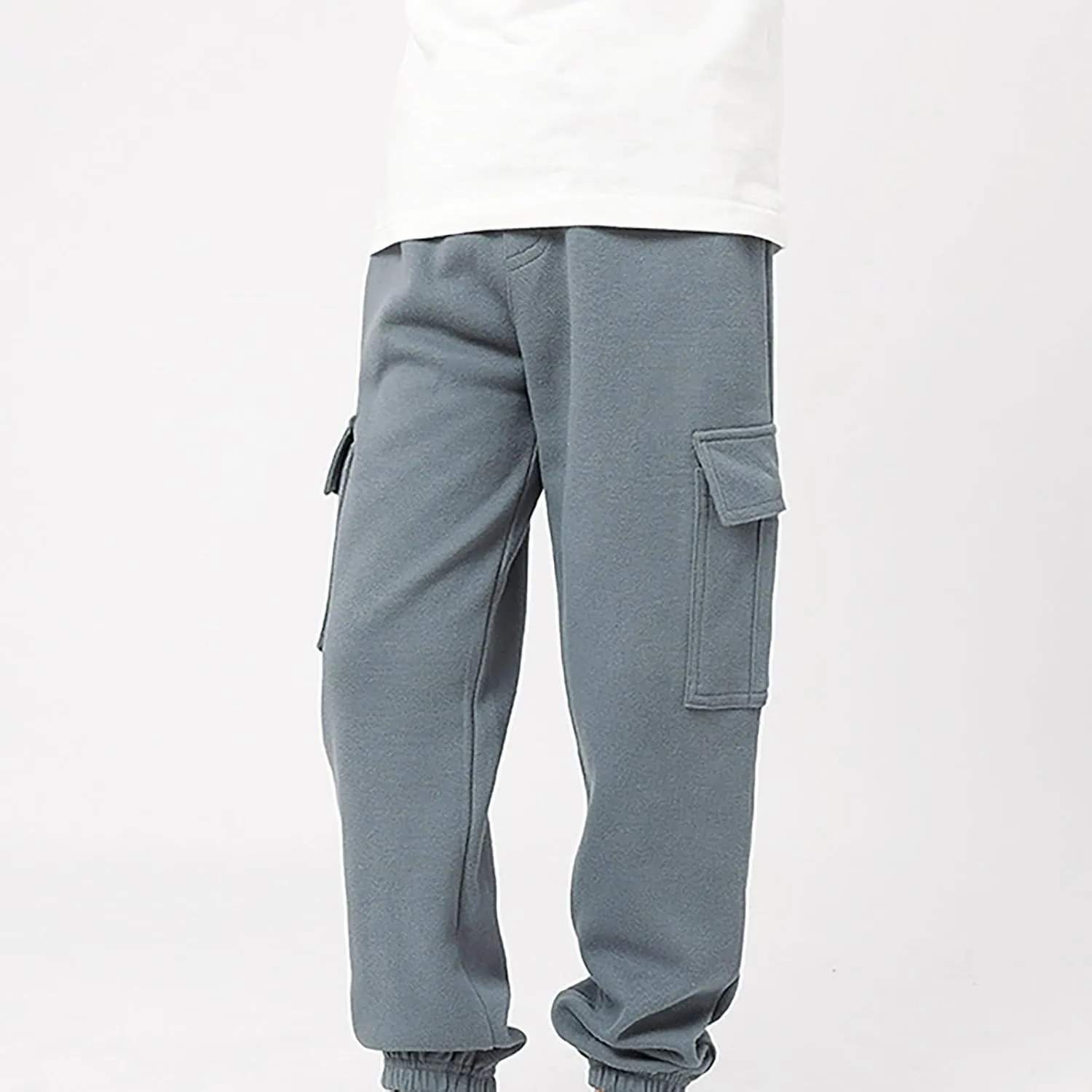 Boys Cargo Pants Elastic Waist Loose Fit Sweatpants Outdoor Sport Joggers Pants with Side Pockets for Toddler