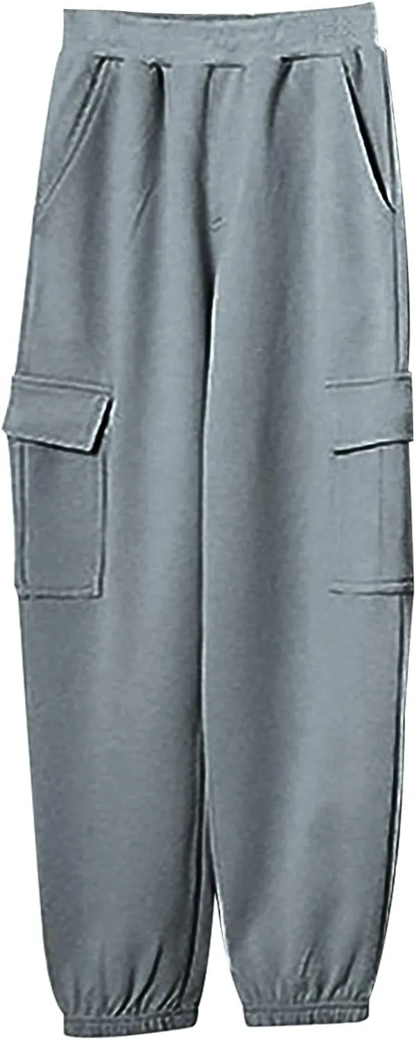 Boys Cargo Pants Elastic Waist Loose Fit Sweatpants Outdoor Sport Joggers Pants with Side Pockets for Toddler
