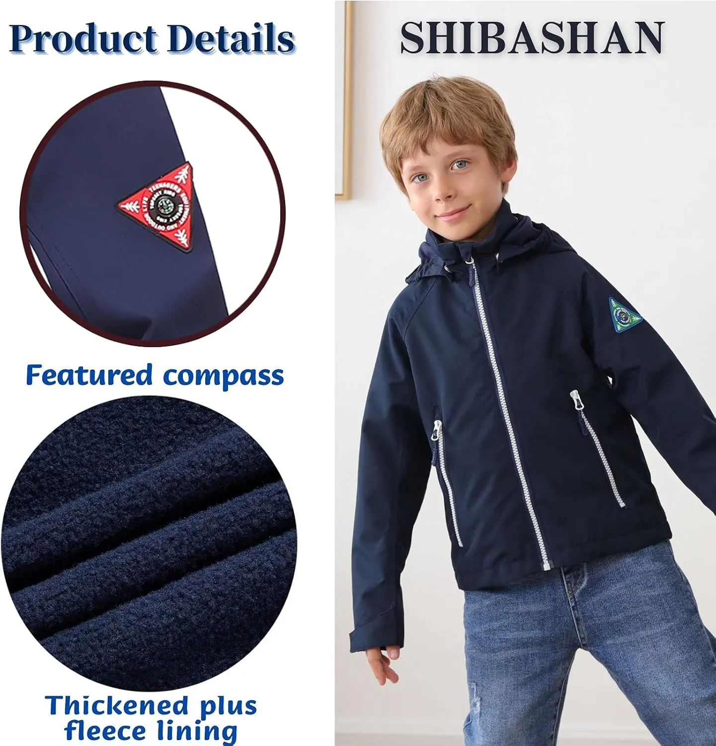 Boys Girls Waterproof Jackets, Windbreaker Rain Coats for children, Lightweight Windproof Outdoor Raincoat kids
