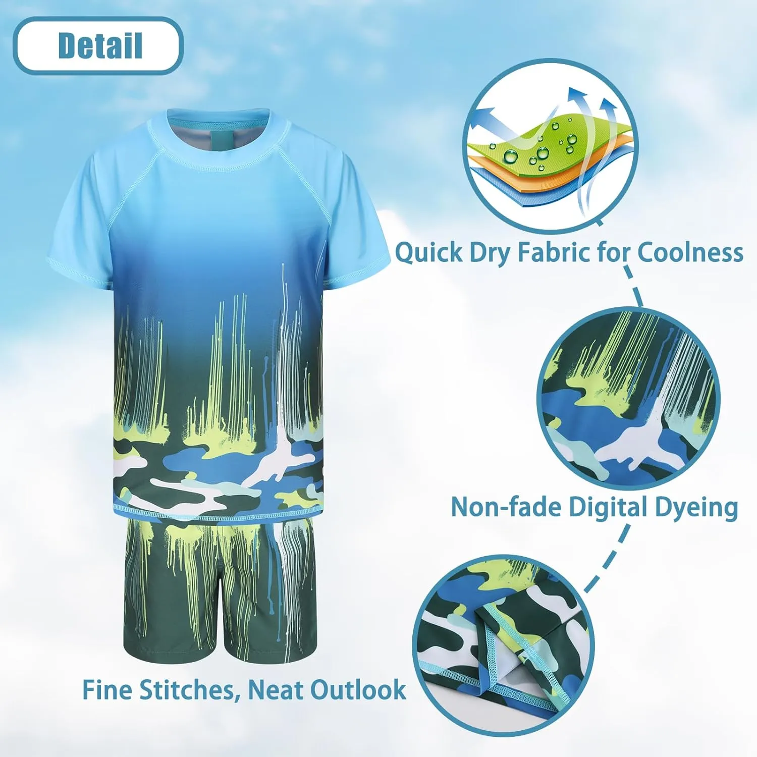 Boys Rash Guard Set for Kids Boys 2 Piece Short Sleeve Swim Shirts with Trunks Quick Dry Bathing Suits Swim Set
