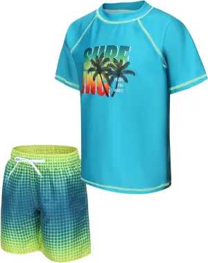Boys Rash Guard Set for Kids Boys 2 Piece Short Sleeve Swim Shirts with Trunks Quick Dry Bathing Suits Swim Set