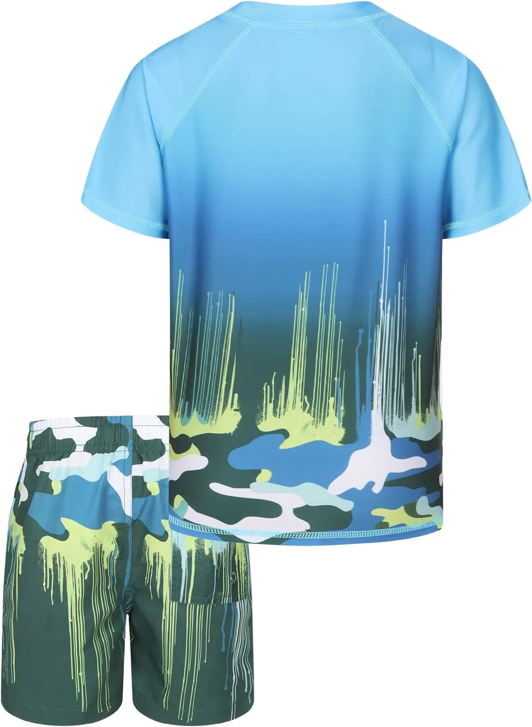 Boys Rash Guard Set for Kids Boys 2 Piece Short Sleeve Swim Shirts with Trunks Quick Dry Bathing Suits Swim Set