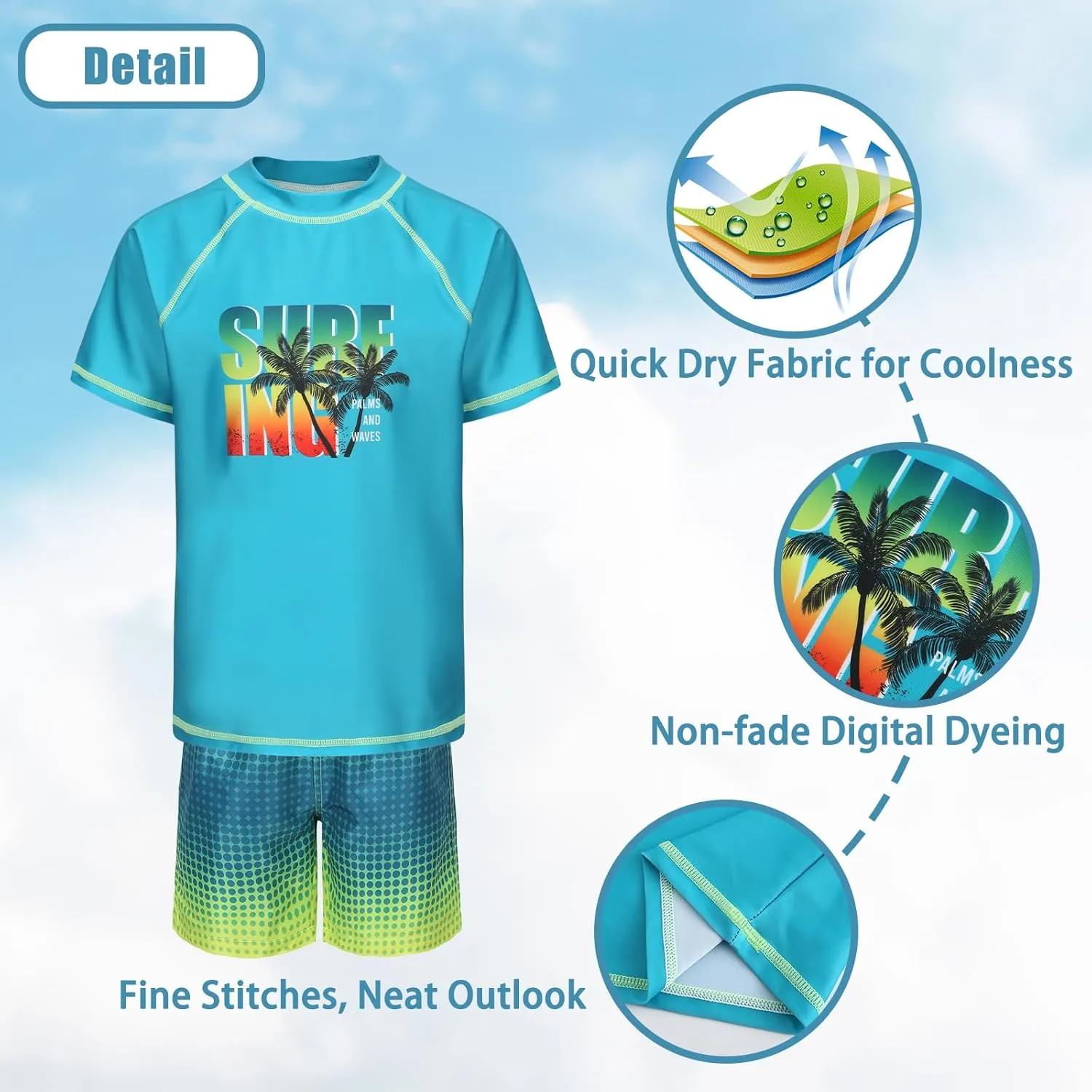 Boys Rash Guard Set for Kids Boys 2 Piece Short Sleeve Swim Shirts with Trunks Quick Dry Bathing Suits Swim Set