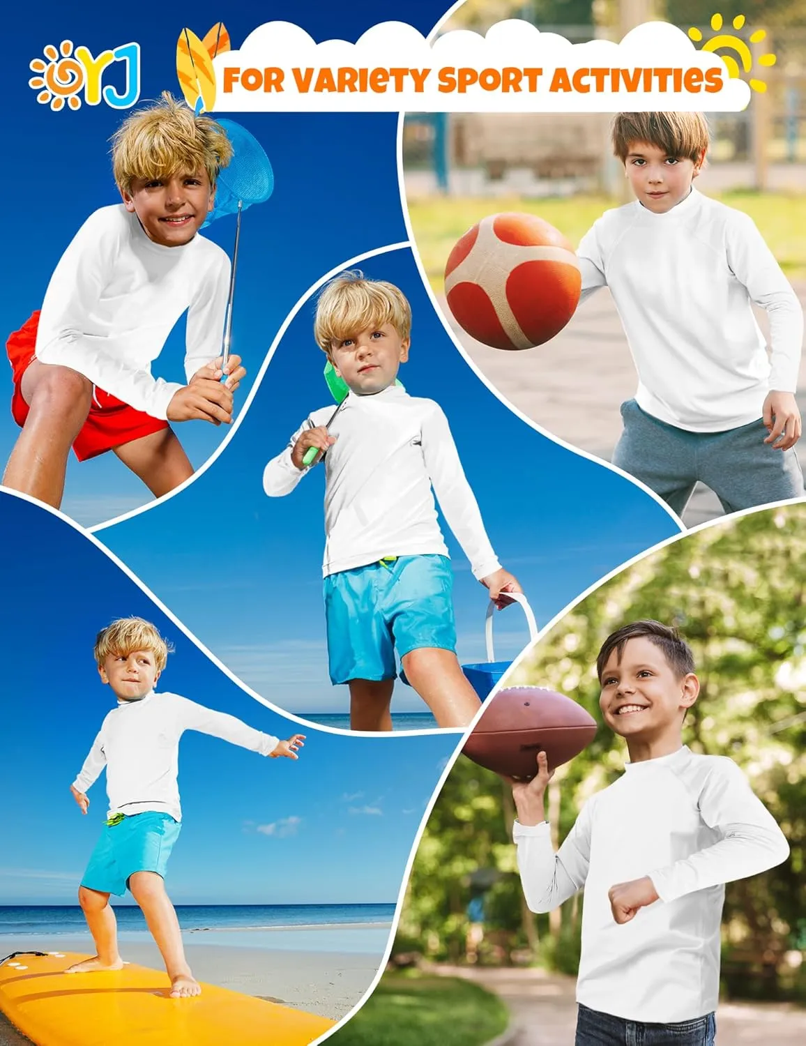 Boys Rash Guard Swim Shirt Long Sleeve Rashguard UPF  50 SPF Sun Water Surfing Shirts for Toddler Kids Youth Teen 2T-16Y