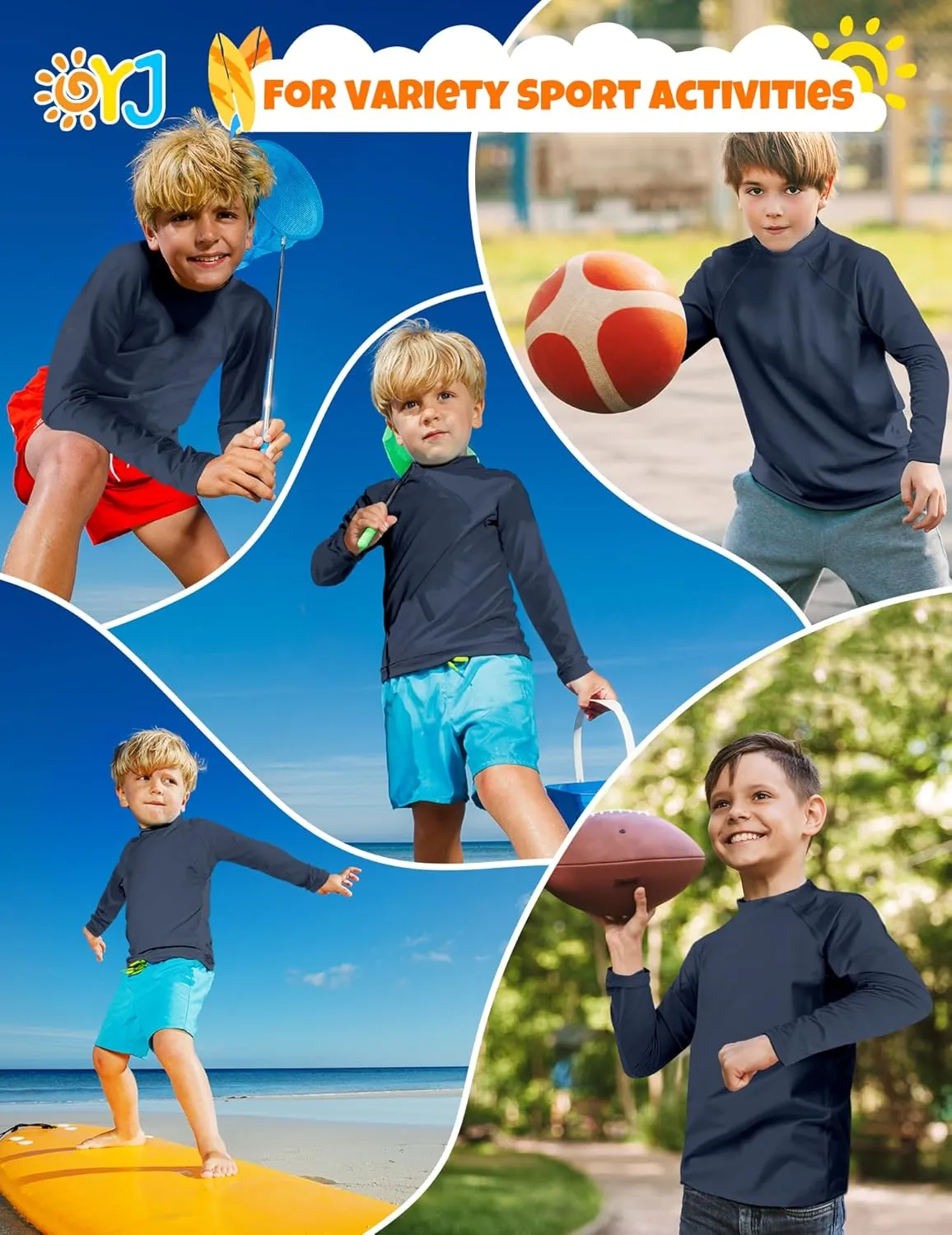 Boys Rash Guard Swim Shirt Long Sleeve Rashguard UPF  50 SPF Sun Water Surfing Shirts for Toddler Kids Youth Teen 2T-16Y
