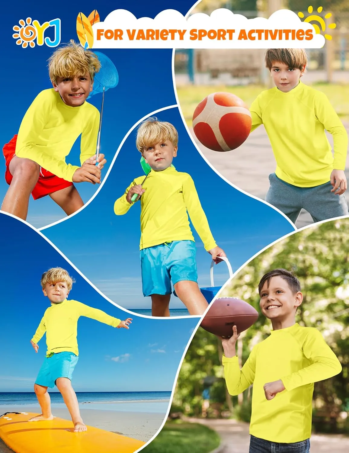 Boys Rash Guard Swim Shirt Long Sleeve Rashguard UPF  50 SPF Sun Water Surfing Shirts for Toddler Kids Youth Teen 2T-16Y