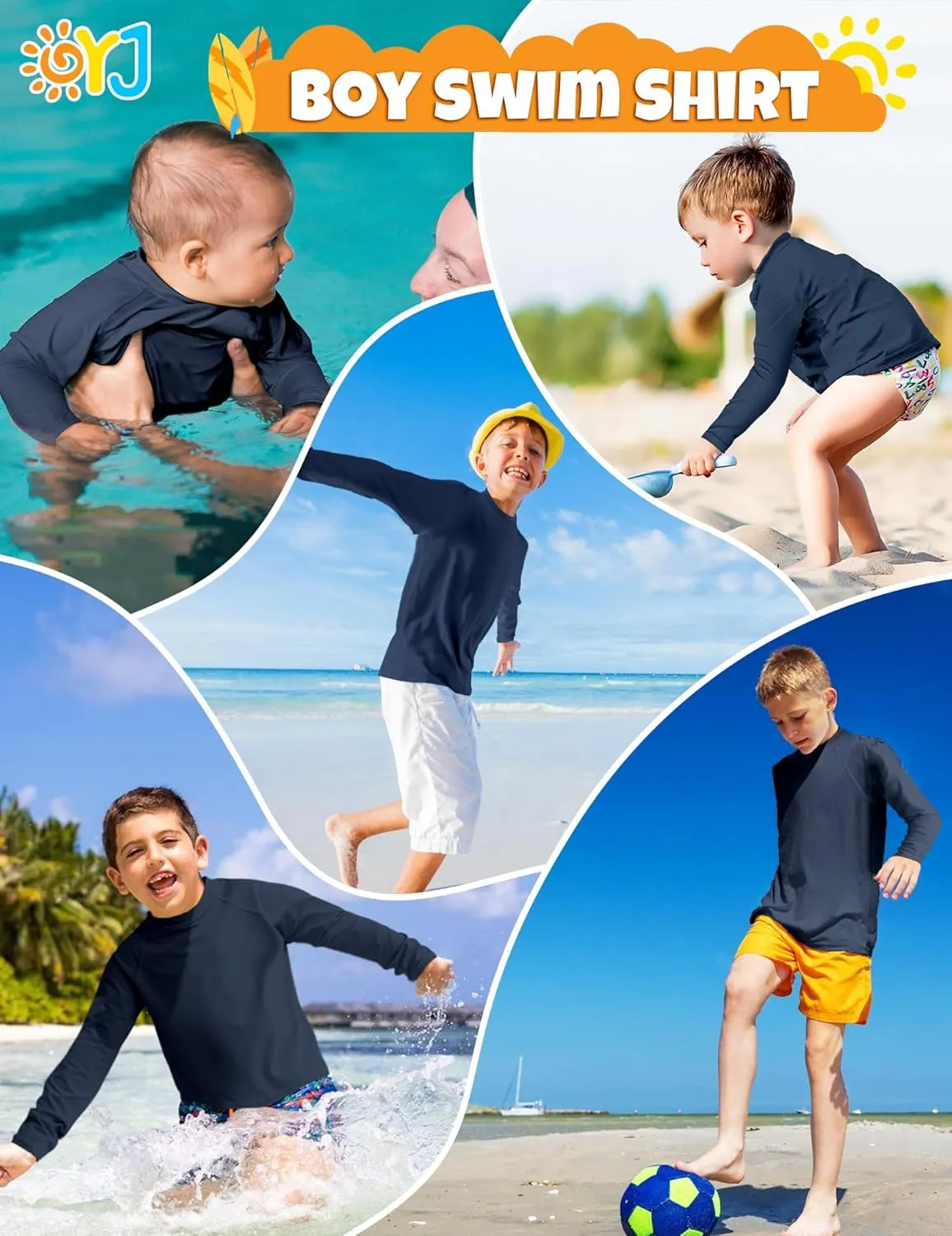 Boys Rash Guard Swim Shirt Long Sleeve Rashguard UPF  50 SPF Sun Water Surfing Shirts for Toddler Kids Youth Teen 2T-16Y
