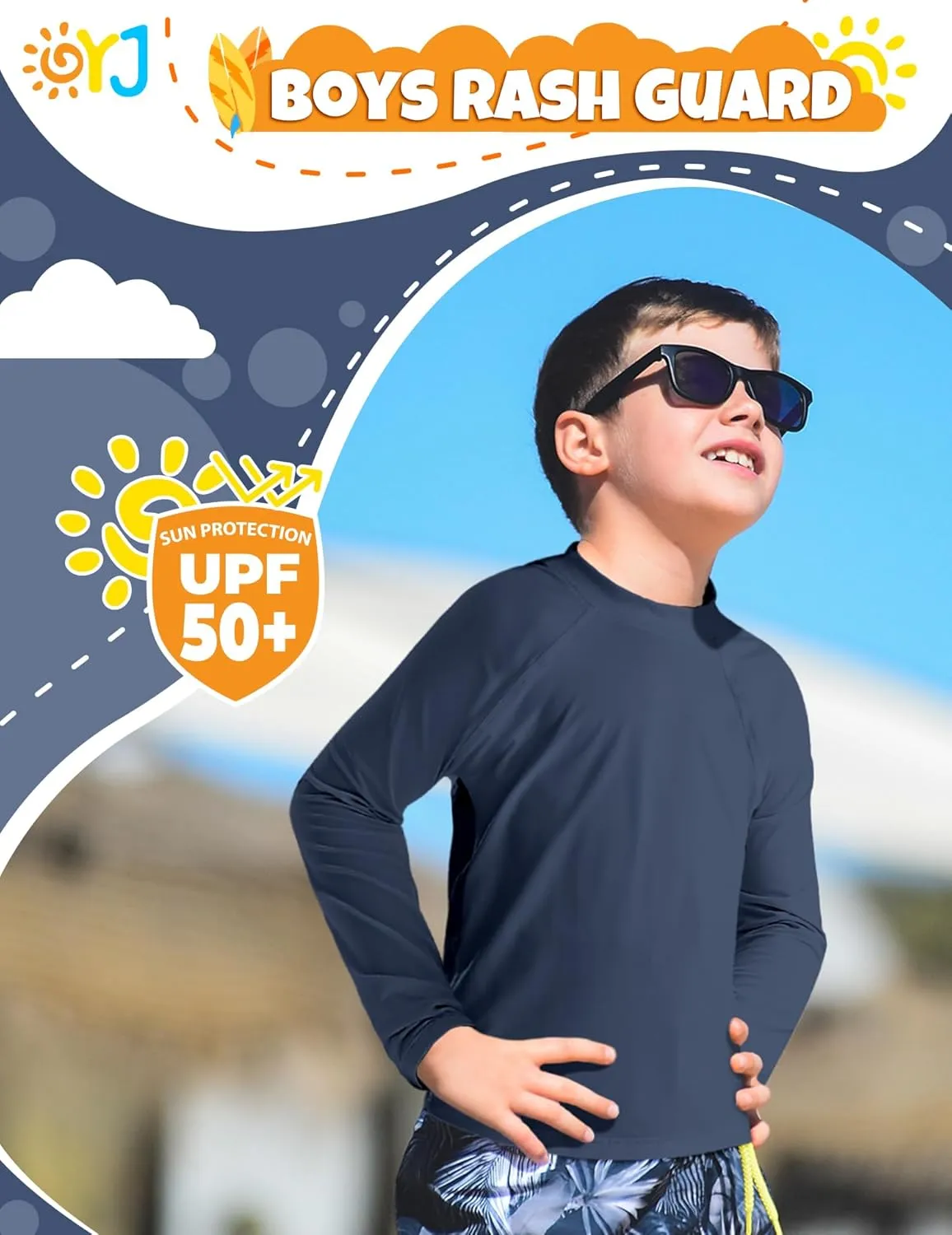 Boys Rash Guard Swim Shirt Long Sleeve Rashguard UPF  50 SPF Sun Water Surfing Shirts for Toddler Kids Youth Teen 2T-16Y