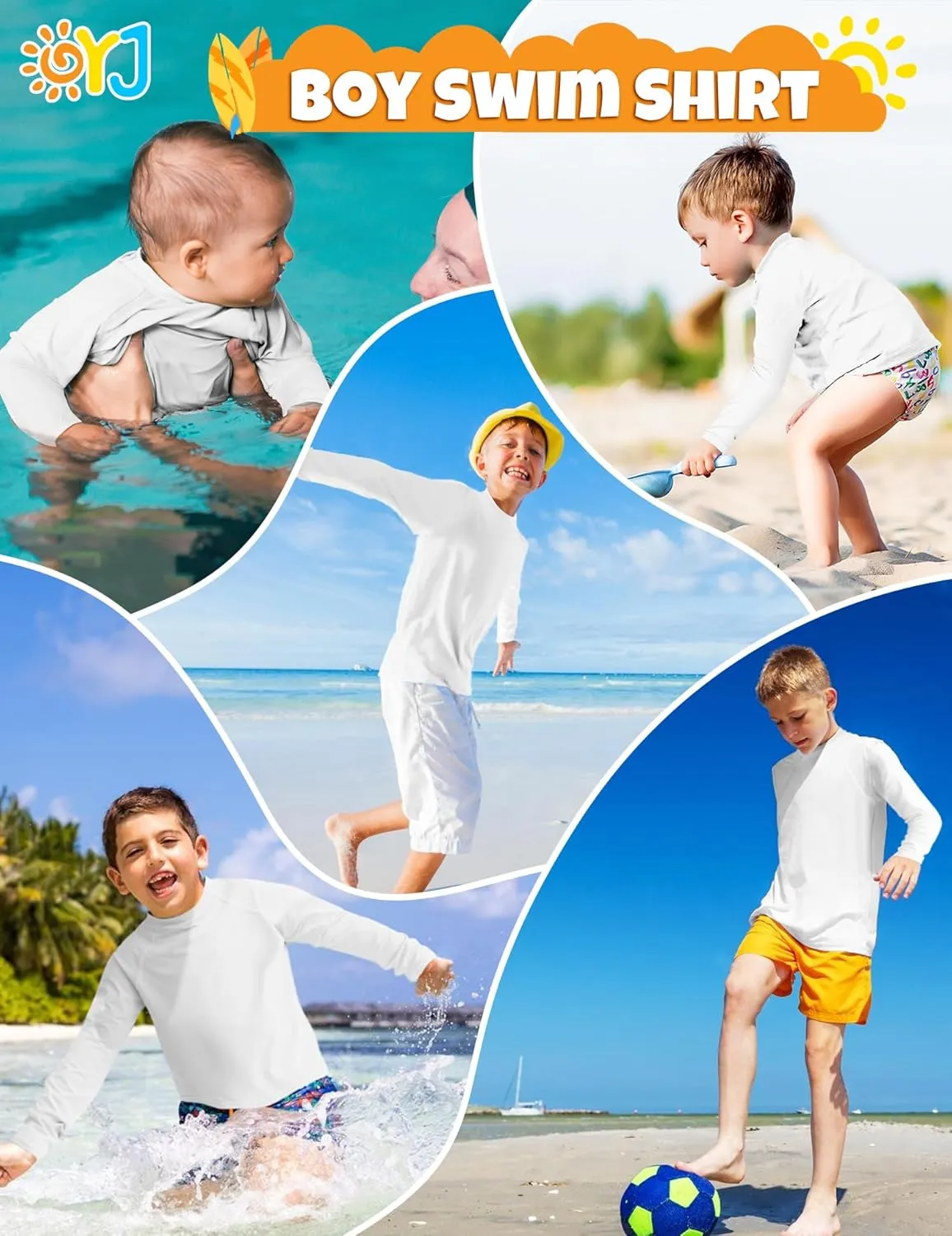 Boys Rash Guard Swim Shirt Long Sleeve Rashguard UPF  50 SPF Sun Water Surfing Shirts for Toddler Kids Youth Teen 2T-16Y