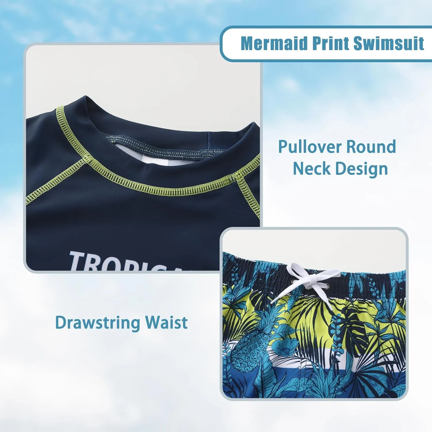 Boys Two Piece Rash guard Swimsuits Set with Swim Trunk Kids Long Sleeve Bathing Suit Swimwear Set
